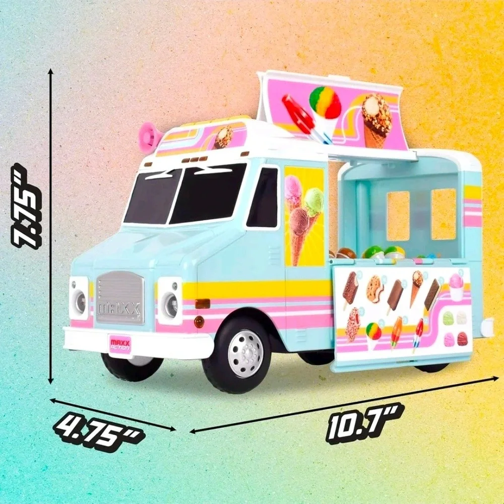 Maxx Action Large Ice Cream Truck Toy Lights and Sounds 17 Piece Set 3+ New